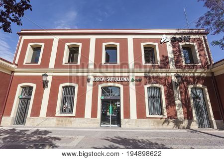 Lorca Spain - May 29 2017: Train Station Lorca-Sutullena in the city of Lorca. Province of Murcia Spain