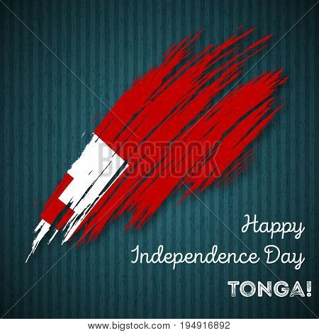 Tonga Independence Day Patriotic Design. Expressive Brush Stroke In National Flag Colors On Dark Str