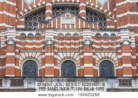 Westminster Cathedral Catholic Church neo-Byzantine style London United Kingdom. It is the largest Catholic church in England and Wales and the seat of the Archbishop of Westminster.
