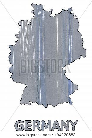 Hand-drawn abstract watercolor. Germany map outline. Used colors: Manatee Roman silver Metallic silver Spanish gray Cool grey Cadet grey Quick Silver Philippine silver White Slate gray.