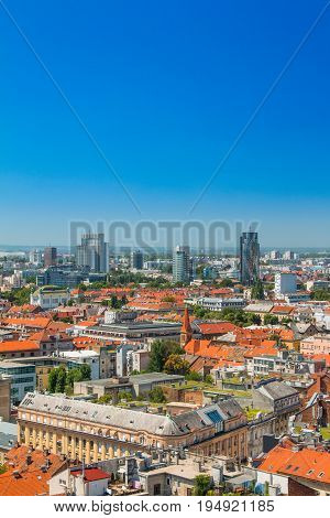 Zagreb down town skyline and modern business towers panoramic view, Croatia capital