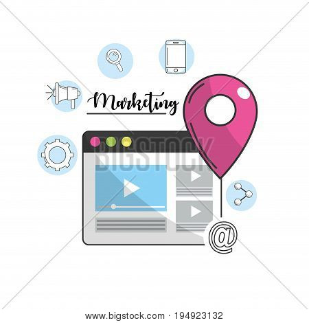 website with ubication and technology icons vector illustration