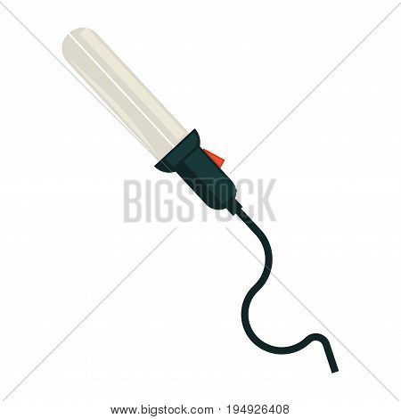Professional hair straightener with big red switch button and long wire isolated cartoon vector illustration on white background. Electrical appliance for women to create modern hairstyles at home.