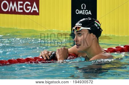 Hong Kong China - Oct 30 2016. Competitive swimmer Zsuzsanna JAKABOS (HUN) after Women's 400m Freestyle Preliminary Heat. FINA Swimming World Cup Preliminary Heats Victoria Park Swimming Pool.
