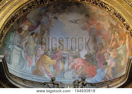 ROME, ITALY - SEPTEMBER 03: Fresco in Basilica of Saint Sylvester the First (San Silvestro in Capite) in Rome, Italy on September 03, 2016.