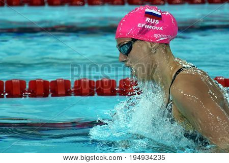 Hong Kong China - Oct 30 2016. Russian olympian and world champion breaststroke swimmer Yulia Yefimova swimming in the Women's Breaststroke 200m Preliminary Heat. FINA Swimming World Cup.