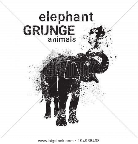 Silhouette Elaphant In Grunge Design Style Animal Icon Vector Illustration