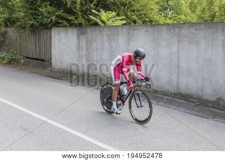 Bourgoin-Jallieu France - 07 May 2017: The French cyclist Nacer Bouhanni of Cofidis Team riding during the time trial stage 4 of Criterium du Dauphine 2017.