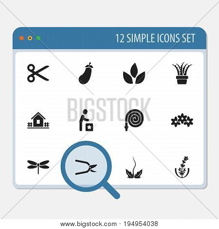 Set Of 12 Editable Planting Icons. Includes Symbols Such As Aubergine, Plant Cutter, Home With Fence And More. Can Be Used For Web, Mobile, UI And Infographic Design.