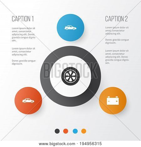 Auto Icons Set. Collection Of Automobile, Crossover, Wheel And Other Elements. Also Includes Symbols Such As Automobile, Crossover, Wheel.