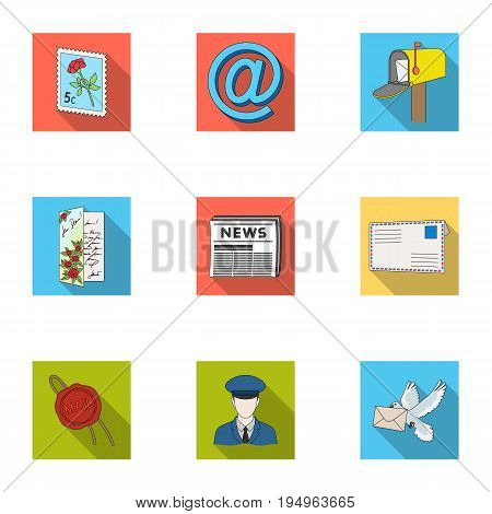 Postman, envelope, mail box and other attributes of postal service.Mail and postman set collection icons in flat style vector symbol stock illustration .