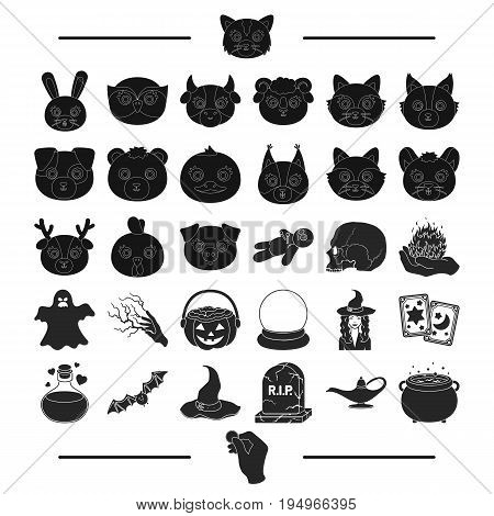 fairy tale, entertainment and other  icon in black style.beasts, nature, magic icons in set collection.