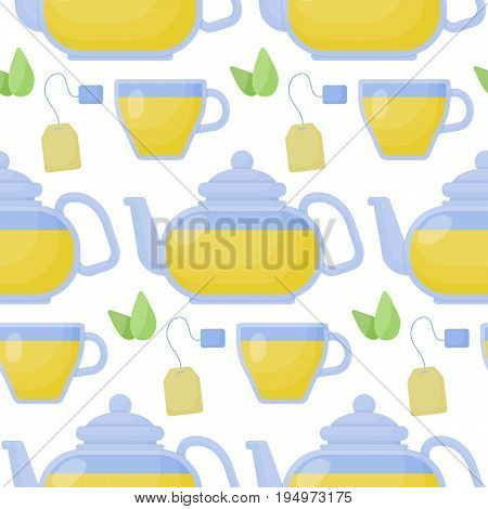 Green tea vector seamless pattern Flat design of food relaxation superfood and healthcare wallpaper on white background cute vector illustration