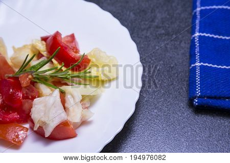 Vegetable salad on the top of the kitchen table