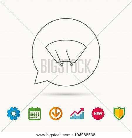 Windscreen wipers icon. Windshield sign. Calendar, Graph chart and Cogwheel signs. Download and Shield web icons. Vector