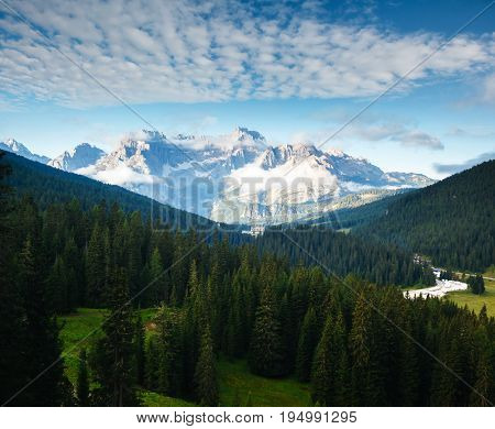 Stunning image of Sorapis group in National Park Tre Cime di Lavaredo. Location Misurina, Dolomiti alp, South Tyrol, Italy, Europe. Unusual day and gorgeous picture. Explore the world's beauty.