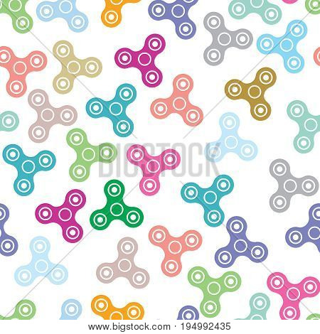Seamless pattern with image of hand spinner toys color print on white background