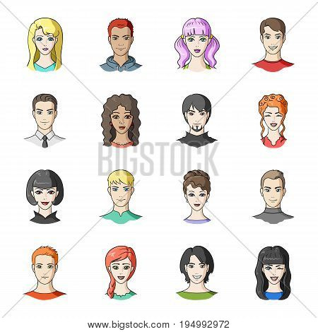 Set of different avatars girls and men. Avatar and face icon in set collection on cartoon style vector symbol stock web illustration.