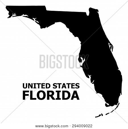 Vector Map Of Florida State With Caption. Map Of Florida State Is Isolated On A White Background. Si