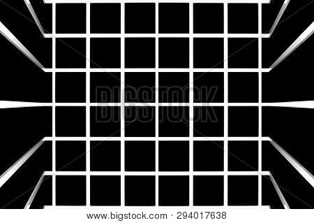 3d Rendering. Retro White Square Shape Line Pattern On Romm Coner Background.