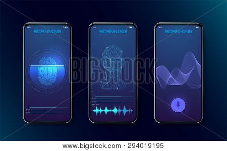 Biometric Fingerprint Scanners, Face Recognition And Voice Recognition For Authorization Verificatio