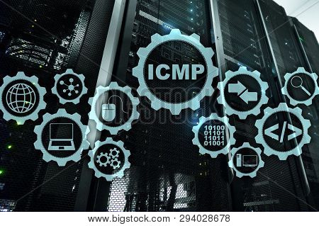 Icmp. Internet Control Message Protocol. Network Concept. Server Room On Background.