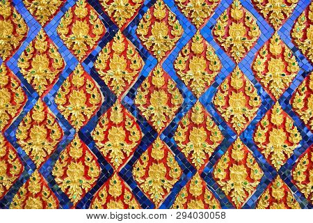 Ancient Thai Art Pattern In Wat Thasung, Uthai Thani, Thailand.