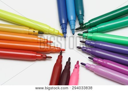 Felt Tip Pens On A White Background