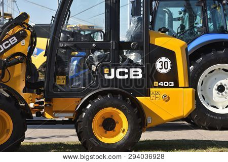 Kaunas, Lithuania - April 04: Jcb Heavy Duty Equipment Vehicle And Logo In Kaunas On April 04, 2019.