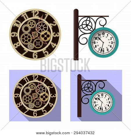 Vector Illustration Of Clock And Time Sign. Collection Of Clock And Circle Stock Symbol For Web.