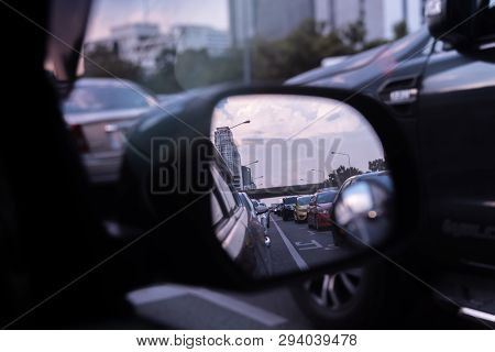 Cars On Busy Road In The City With Traffic Jam
