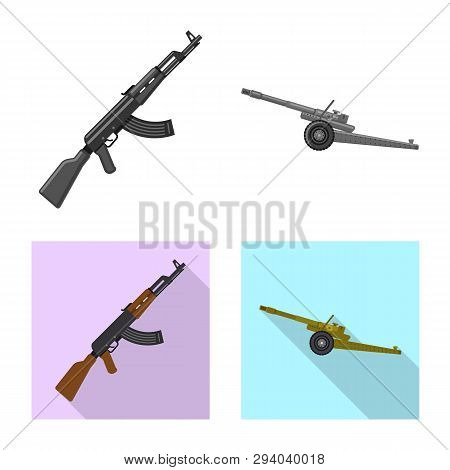 Vector Illustration Of Weapon And Gun Sign. Set Of Weapon And Army Stock Symbol For Web.