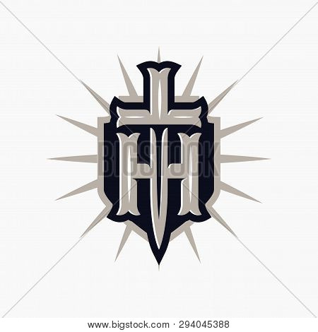 Modern Professional Emblem Shield And Sword. Monogram Ht In Gold Theme
