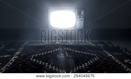 Illuminated Television And Lonely Old Couch