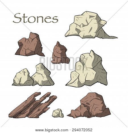 Stone Vector Set. Mineral Icon Cillection. Mountain Osolated Elements.