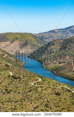 River Douro Next To The Mouth Of The River Coa. Vila Nova De Foz Côa Municipality. Douro Region.