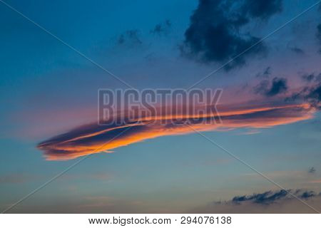 Orange Natural Lenticularis Cloud In Evening Dawn Sky
