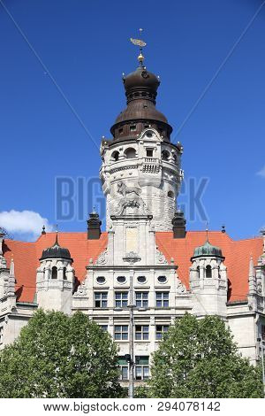 Leipzig Landmarks, Germany. New City Hall (neues Rathaus) Built In Historicism Architecture Style.