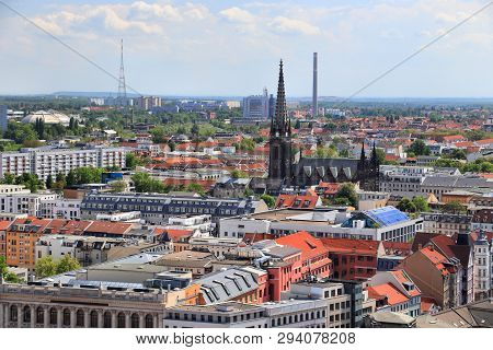 Leipzig, Germany Aerial View. Cityscape With Zentrum And Sudvorstadt District.