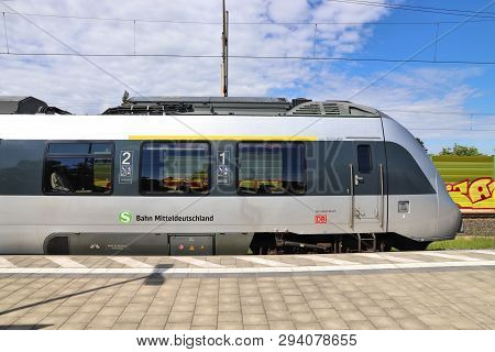 Leipzig, Germany - May 9, 2018: Electric Public Transportation Train Of S-bahn Mitteldeutschland. Th