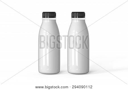 Healthy Organic Juice In Bottles For Fitness Diet And Detox, Mock Up Template On Isolated White Back