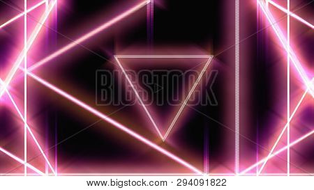 Flying Through Glowing Rotating Neon Triangles In A Tunnel, Red Pink Violet Spectrum, Seamless Loop.
