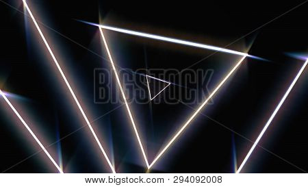 Flying Through Glowing Rotating Neon Triangles In A Tunnel, Red Pink Violet Spectrum, Seamless Loop.