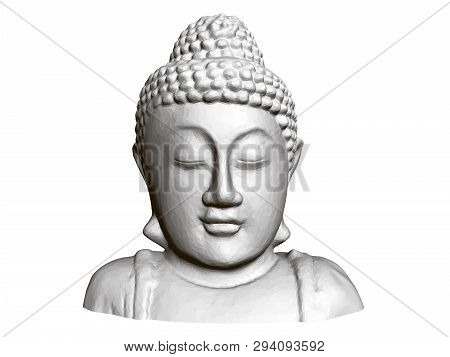 Buddha Statue. Front View. 3d. Polygonal Statue Of Buddha