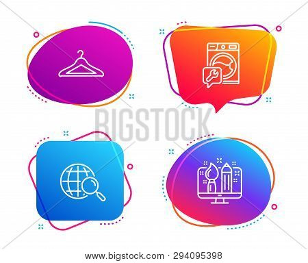 Web Search, Washing Machine And Cloakroom Icons Simple Set. Creative Design Sign. Find Internet, Rep