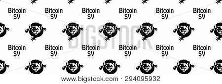 Сryptocurrency Bitcoin Sv (bitcoin Cash Sv) - Seamless Pattern. Black Emblems (dragon, Similar To Of