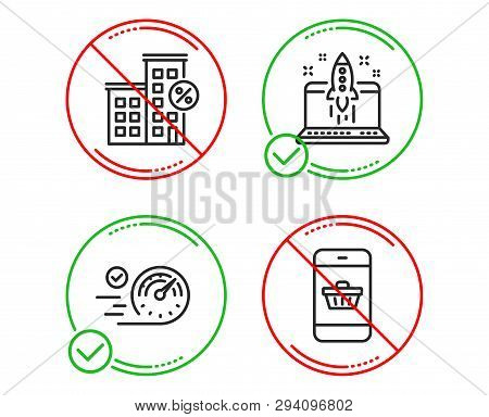 Do Or Stop. Loan House, Start Business And Speedometer Icons Simple Set. Smartphone Buying Sign. Dis