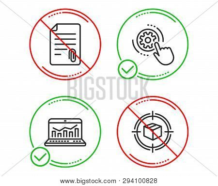 Do Or Stop. Cogwheel Settings, Attachment And Web Analytics Icons Simple Set. Parcel Tracking Sign. 
