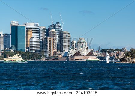 Sydney, Australia - July, 23, 2016: Sydney Cbd Cityscape And Sydney Opera House With Ferry Boat