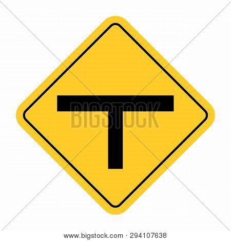 Illustration Of T-junction Traffic Road Sign On White Background